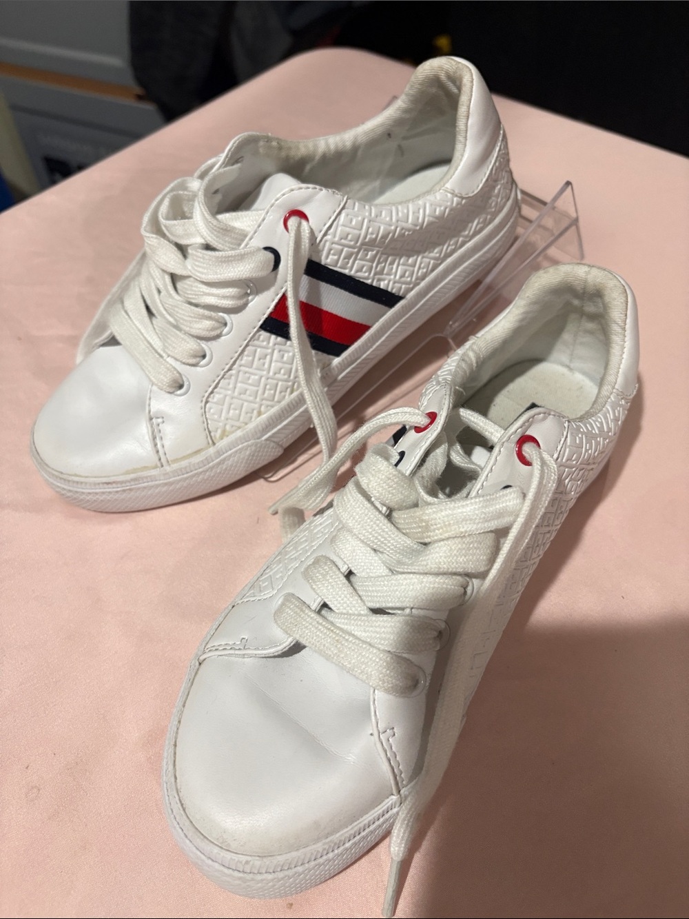 Tommy Hilfiger White Kids Sneakers with Red & Navy Stripe